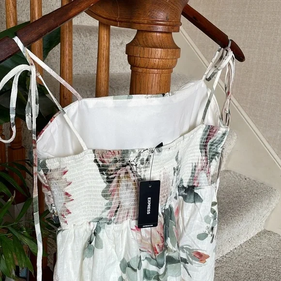 NWT Express Floral Linen Shoulder Tie Strap Dress - Picture 6 of 10